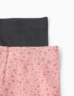Lot de 2 leggings fleuris/lisses pour fille, rose/gris – Image 3