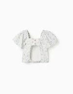 Haut fleuri à manches papillon et dos ouvert pour fille, blanc – Image 2