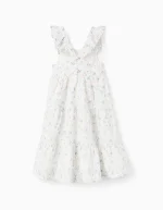 Robe en coton fleuri à volants pour fille, blanche – Image 2