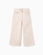 Pantalon en sergé à jambes larges et ourlets effilochés pour filles, beige