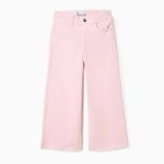 Pantalon en sergé à jambes larges et ourlets effilochés pour filles, rose clair