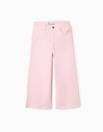 Pantalon en sergé à jambes larges et ourlets effilochés pour filles, rose clair