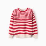 Pull rayé en coton pour fille, beige/rouge