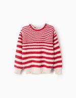 Pull rayé en coton pour fille, beige/rouge