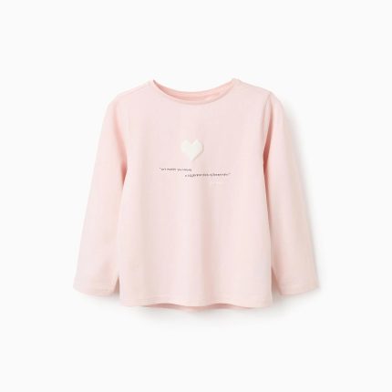 T-shirt à manches longues pour filles, rose, imprimé en relief