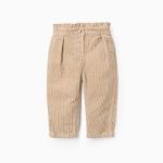 Pantalon en velours côtelé à taille haute pour bébé fille, beige