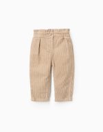 Pantalon en velours côtelé à taille haute pour bébé fille, beige