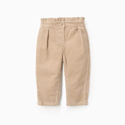 Pantalon en velours côtelé à taille haute pour bébé fille, beige
