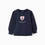 Sweat-shirt brossé à imprimé en relief pour filles, bleu foncé