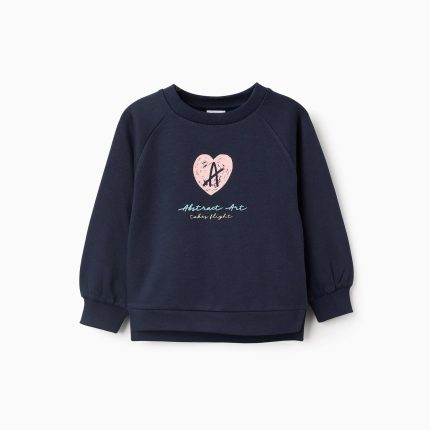 Sweat-shirt brossé à imprimé en relief pour filles, bleu foncé