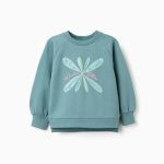 Sweat-shirt brossé à imprimé en relief pour filles, vert clair