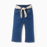 Jean à ceinture fleuri pour bébé fille, bleu