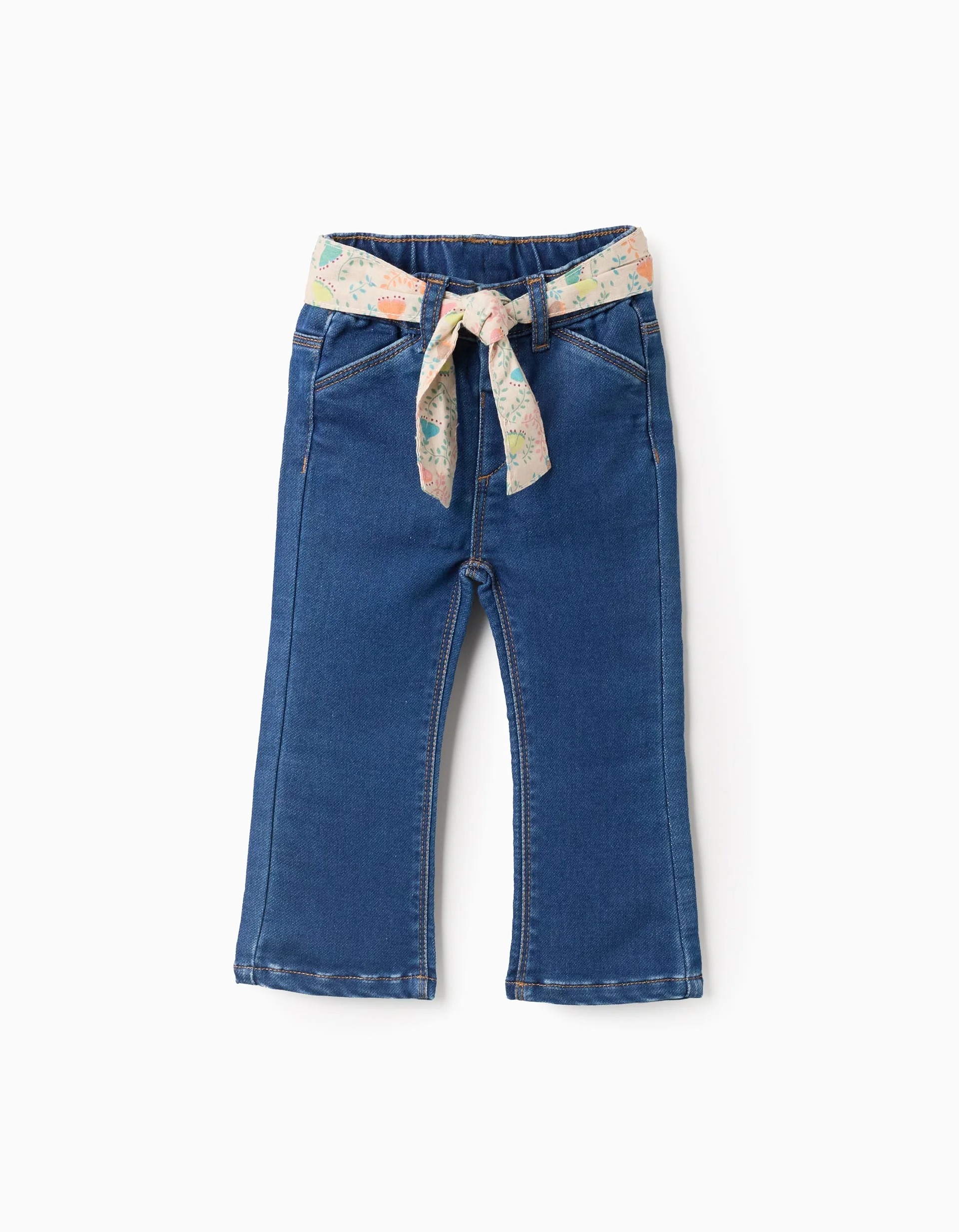 171220256942d69f4d146.jpeg Jean à ceinture fleuri pour bébé fille, bleu – Image 1
