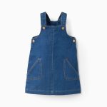 Robe-salopette en jean pour bébé fille, bleue