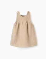 Robe tablier en velours côtelé brodé pour bébé fille, beige