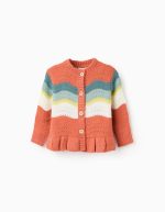 Gilet à rayures ondulées pour bébé fille, orange/vert