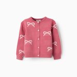 Gilet rose à nœud jacquard pour filles
