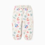 Pantalon de jogging en maille brossée à motif « formes » pour bébé fille, blanc
