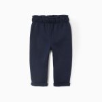 Pantalon brossé à taille haute pour bébé fille, bleu foncé
