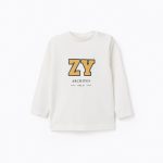 T-shirt à manches longues en coton « ZY » pour bébé garçon, blanc