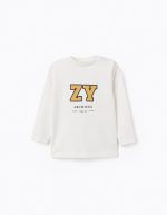 T-shirt à manches longues en coton « ZY » pour bébé garçon, blanc