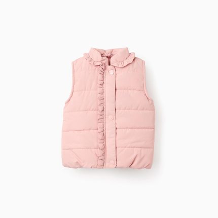 Gilet matelassé doublé polaire pour bébé fille, rose