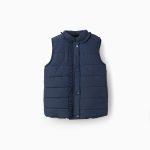 Gilet matelassé à volants et doublure polaire pour filles, bleu foncé