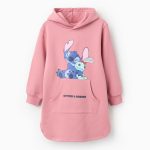 Robe-sweat à capuche pour filles « Stitch », rose