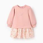 Robe-sweat à motif papillon pour bébé fille, rose