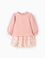 Robe-sweat à motif papillon pour bébé fille, rose