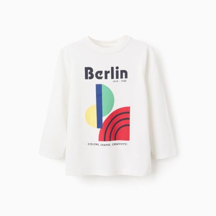 T-shirt à manches longues en coton pour garçon « Berlin », blanc