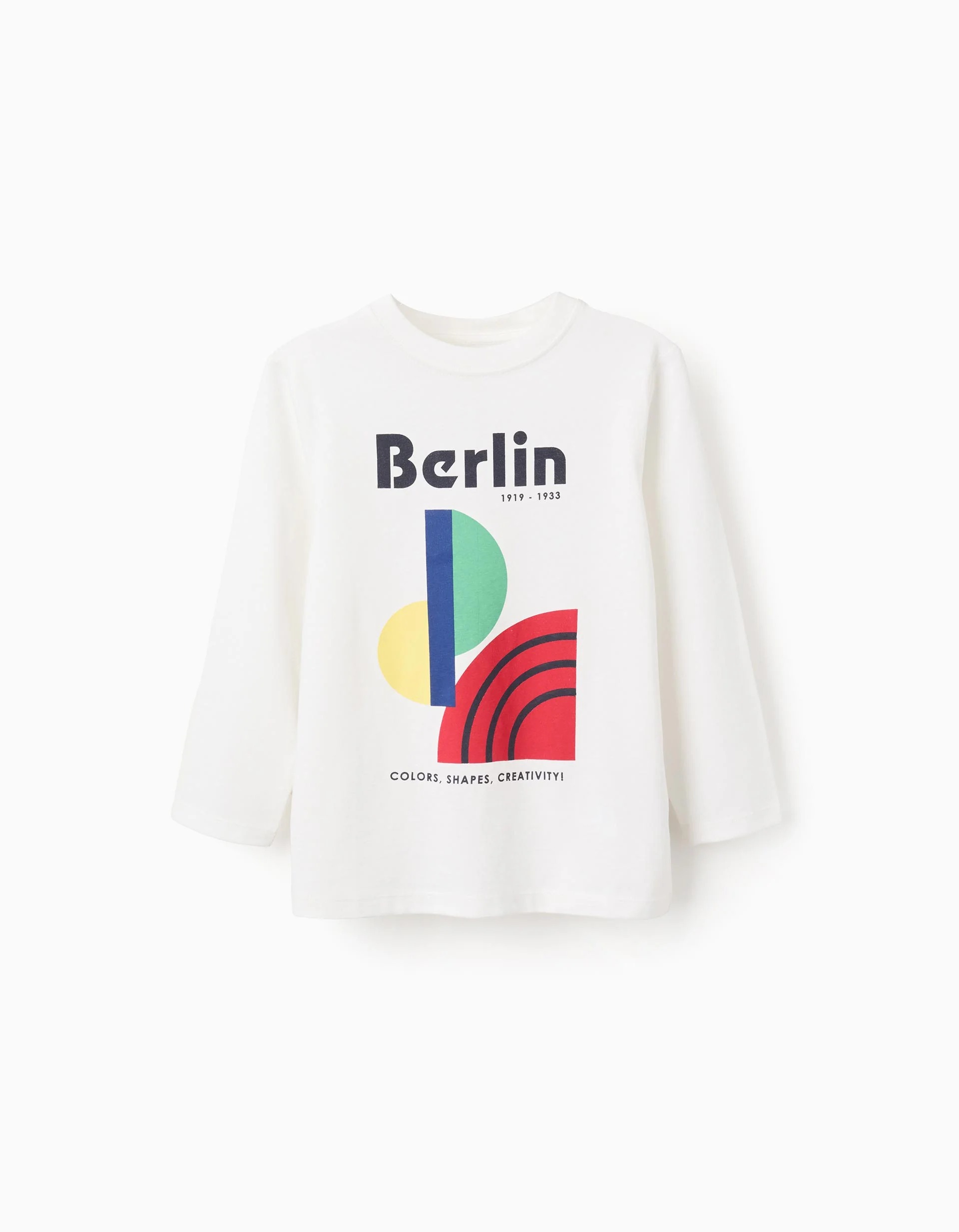 171220256942d8c077441.jpeg T-shirt à manches longues en coton pour garçon « Berlin », blanc – Image 1
