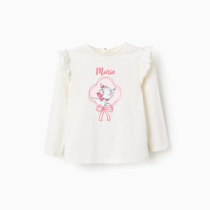 T-shirt en coton à volants pour bébé fille « Marie », blanc