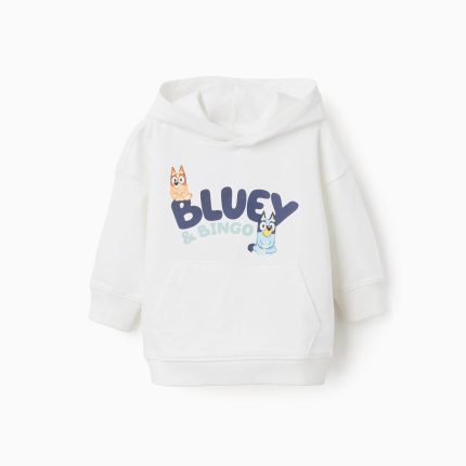 Sweat à capuche en coton pour bébés « Bluey & Bingo », blanc