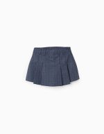 Jupe-short plissée Vichy pour filles, bleu foncé
