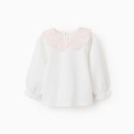 T-shirt avec col Broderie Anglaise et volants pour filles, blanc