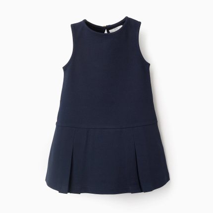 Robe plissée en maille Roma pour bébé fille, bleu foncé
