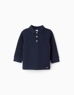 Polo en coton à manches longues pour bébé garçon, bleu foncé