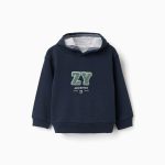 Sweat à capuche en maille brossée avec broderie pour bébé garçon, bleu foncé