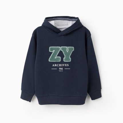 Sweat à capuche bouclé pour garçon « ZY Archives », bleu foncé