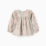 Tunique en sergé à motif floral coloré pour bébé fille, beige
