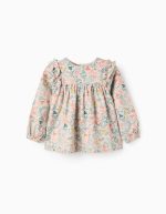 Tunique en sergé à motif floral coloré pour bébé fille, beige