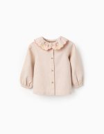 Chemise en Sergé Brodée de Fleurs pour Bébé Fille, Beige