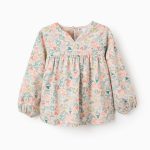 Tunique en sergé beige à motif floral coloré pour filles