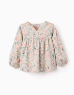 Tunique en sergé beige à motif floral coloré pour filles