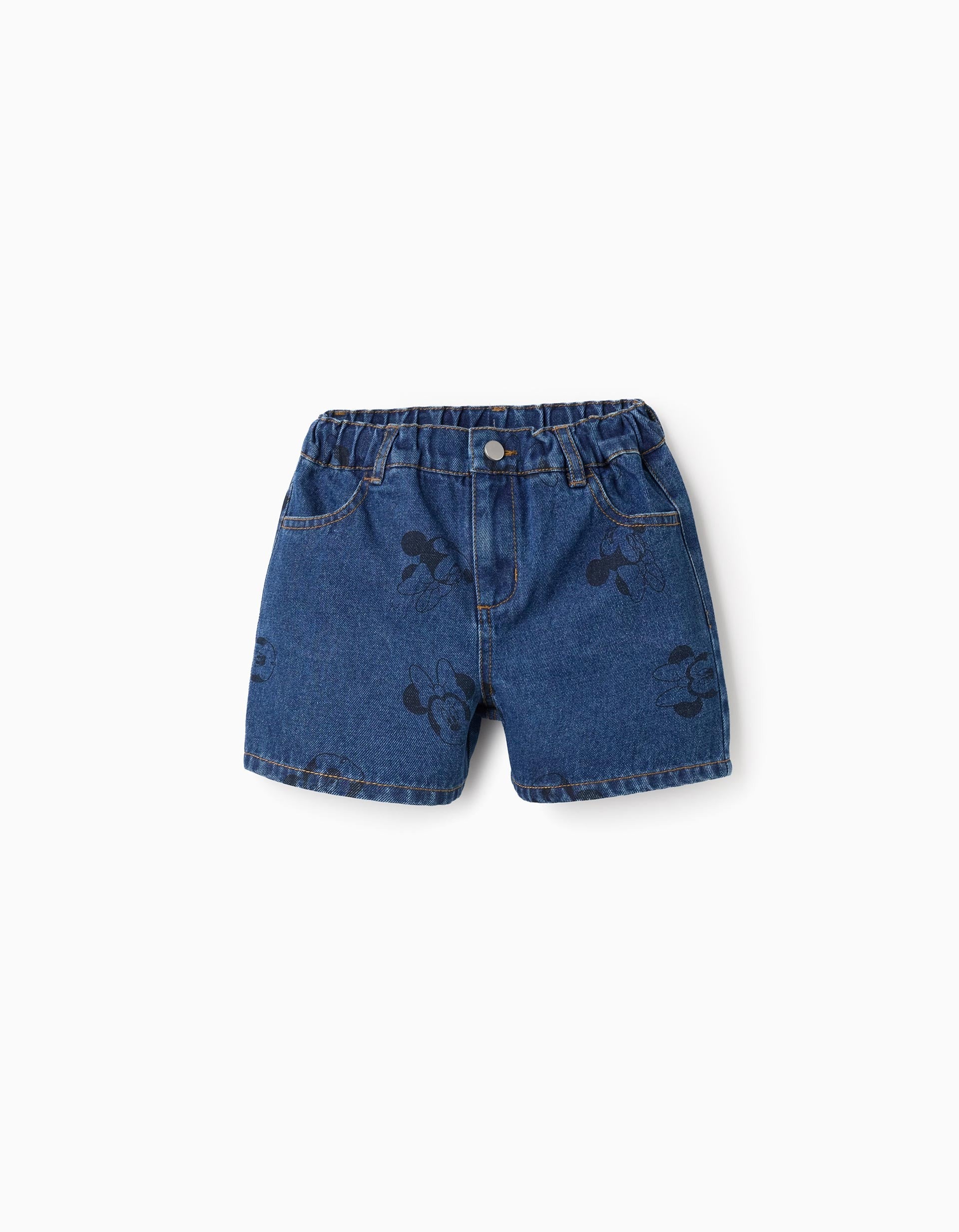 171220256942da472b28b.jpeg Short en jean bleu à motif Minnie pour filles – Image 1