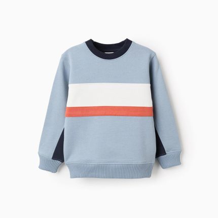 Sweat-shirt en coton à rayures contrastées pour garçon, bleu