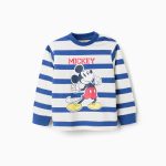 T-shirt à manches longues rayé blanc et bleu pour bébé garçon. Mickey
