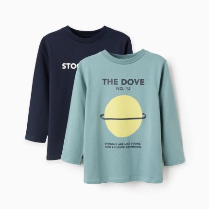Lot de 2 t-shirts à manches longues pour garçon « Stockholm », vert/bleu
