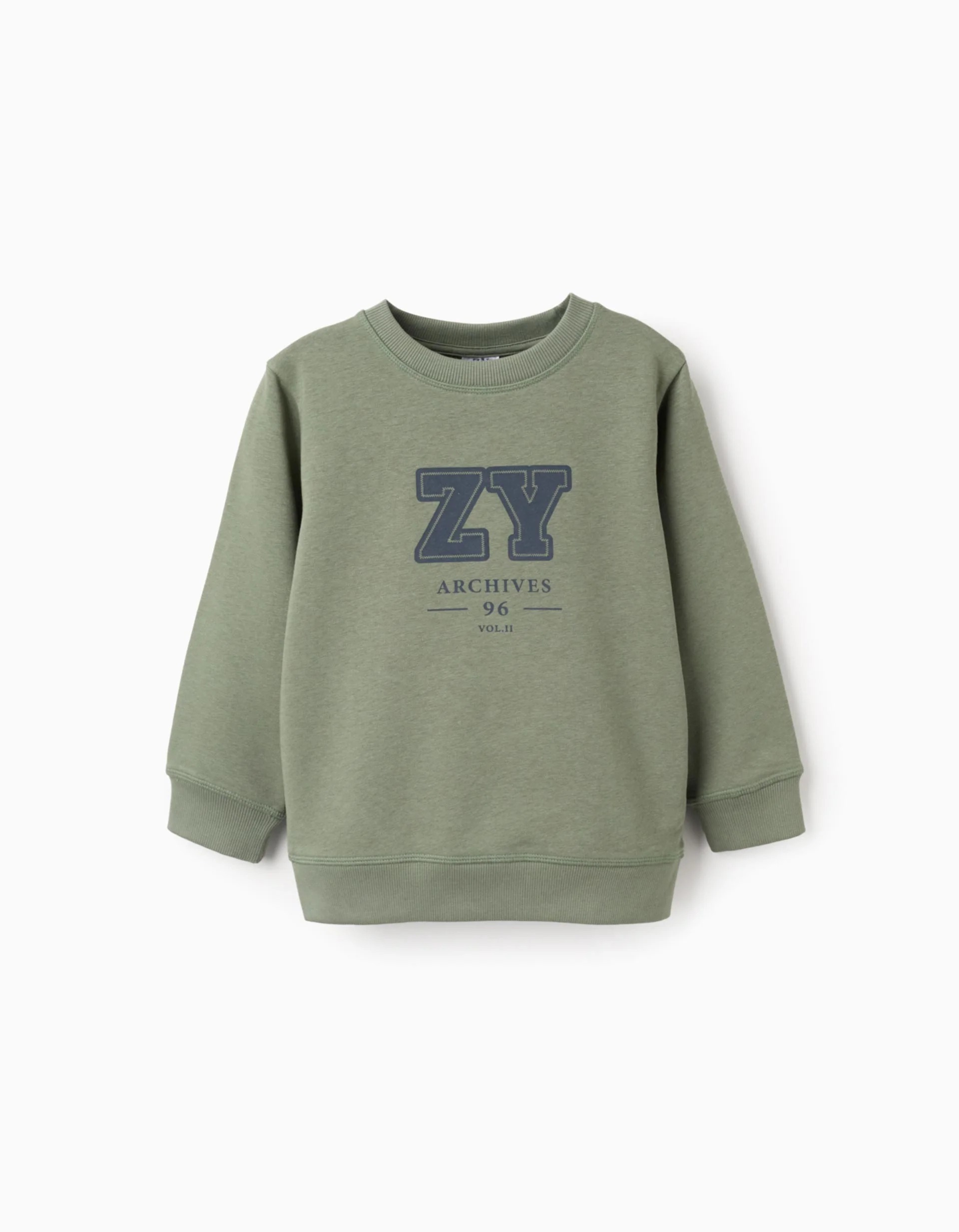 171220256942dab2de04e.jpeg Sweat-shirt à imprimé poitrine pour garçon « ZY Archives », vert – Image 1